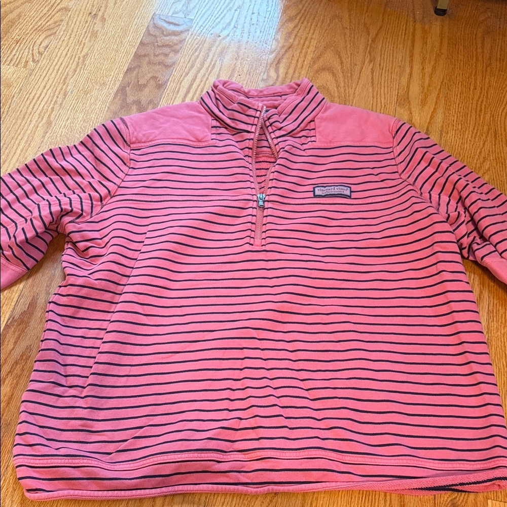 ⭐️Vineyard Vines Coral Pink Navy-Striped Quarter Zip Pullover